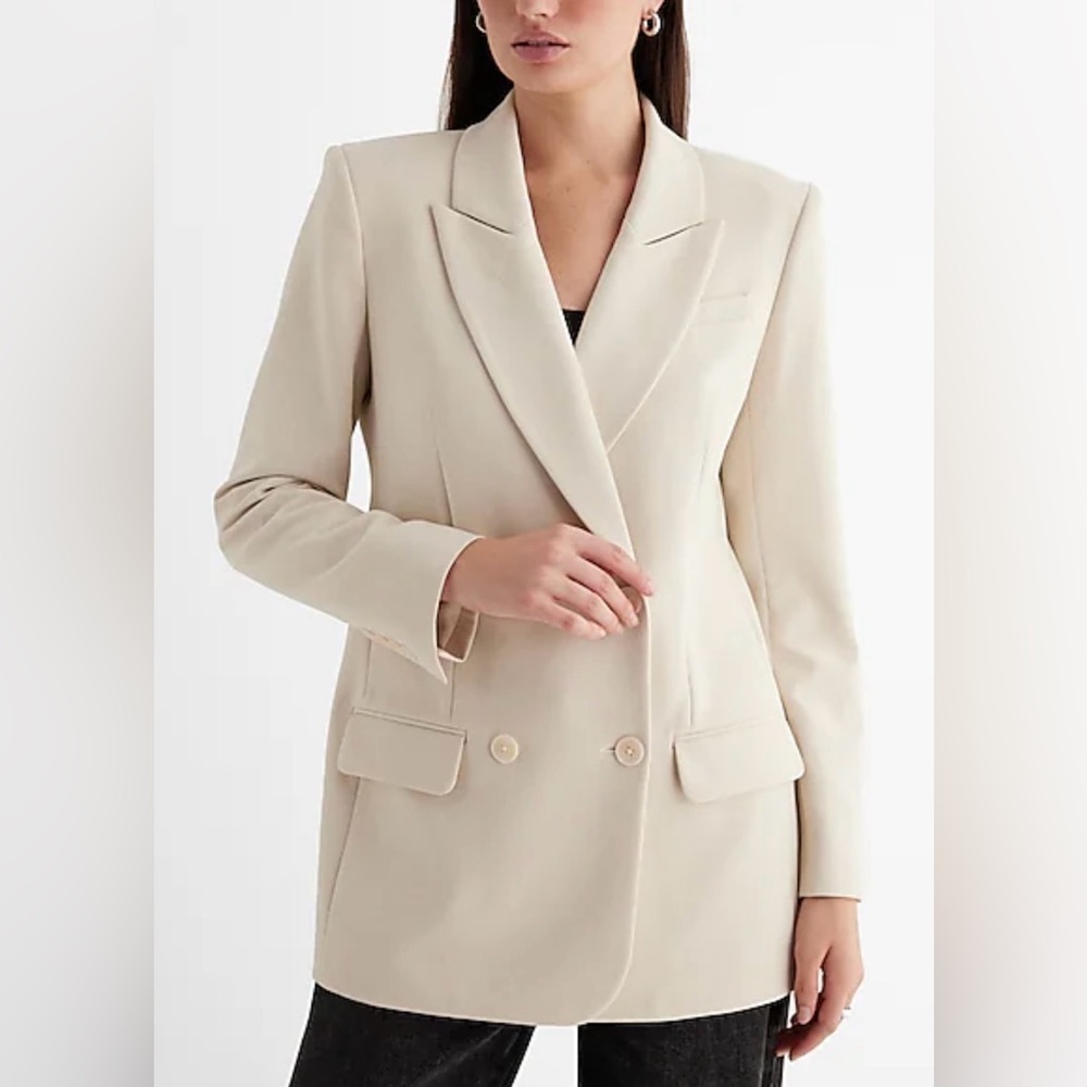 NEW Express Women’s Cream Double Breasted Removable Corsage Blazer Size XL - Picture 2 of 13